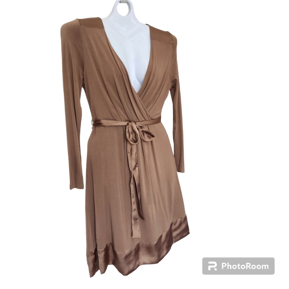 Sundance Soft Light Stretchy Faux Wrap Surplice Bodice Tie Belt Knit Dress  S